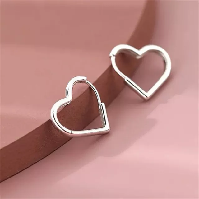 925 Sterling Silver Hoop Earrings Hinged Love Heart Jewellery Gift for Womens Gi