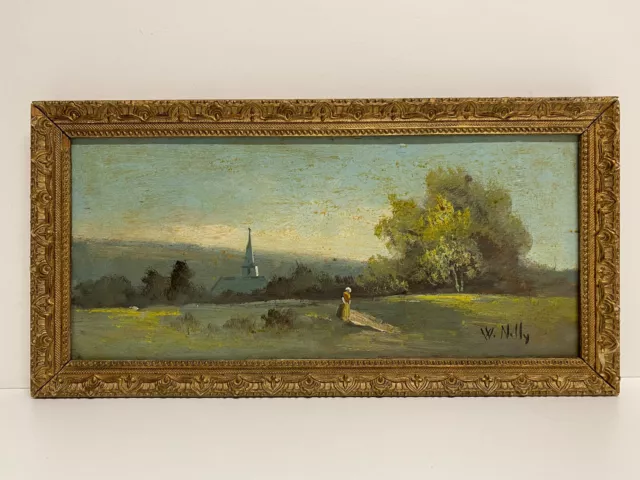 Ancien Tableau Huile sur Bois Barbizon Paysage Animé Signé 19ème