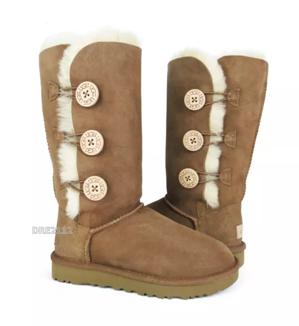 UGG Bailey Button Triplet II Chestnut Fur Boots Womens Size 8 *NIB*