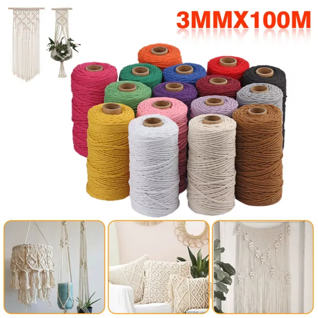 3mm X100M Corde de Coton Corde Rouleau Macramé Cordon Baumwolleseil Crochet Fil