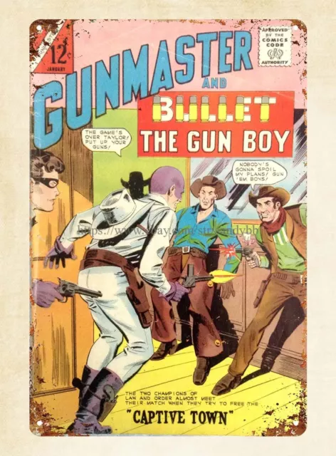home kitchen wall art Gunmaster and Bullet The Gun Boy 1965 metal tin sign