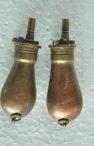 2Pc Vintage Victorian Style Small Miniature Brass Gun Powder Bottle/ Flask