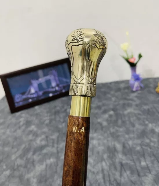 Brass Designer Knob Handle Walking Stick Royal Vintage Victorian Style Handmade