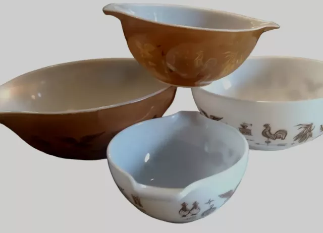 Vintage PYREX Mixing Bowls Cinderella Set of  FOUR (4) Early American Pattern