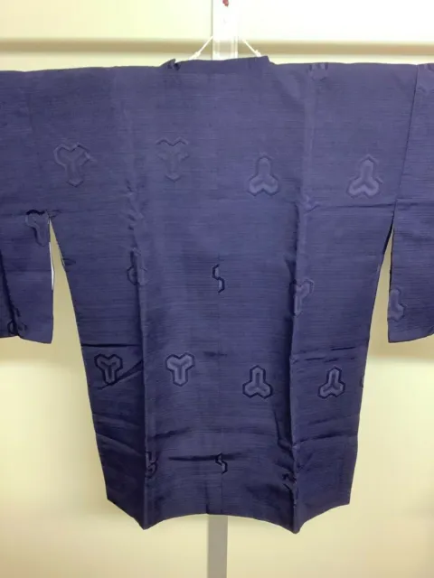 Japanese Vintage Kimono MICHIYUKI COAT Navyblue embroidery Height 33.46inch used 3