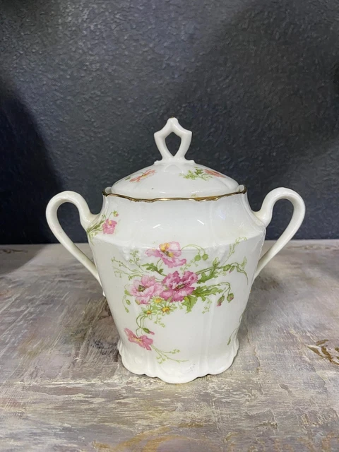 Ancien Sucrier Porcelaine LG Et Cie France – Motif Floral Bleu – Époque Rétro