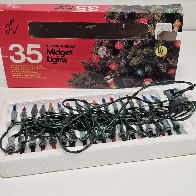 35 MIDGET LIGHTS Indoor Outdoor Christmas Tree Light String Push In