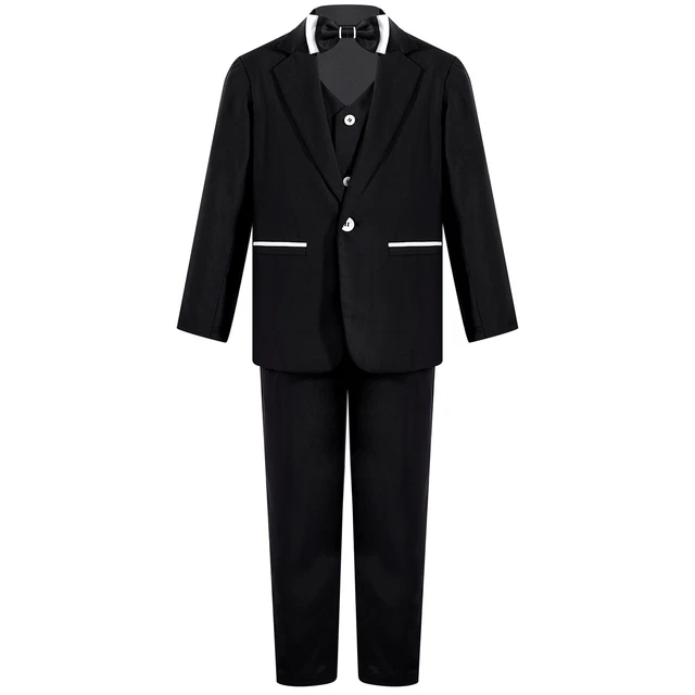 4Pcs Boys Formal Suits Blazer Jacket + Suit Vest + Pants + Bow Tie Tuxedo Outfit