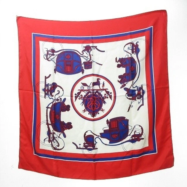 Hermes Carre90 Ex Libris Scarf Carriage Whole Pattern Silk 100 Red wLn02
