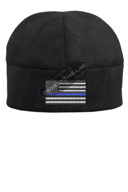 Thin Blue Line American Flag Police Law Enforcement Winter Hat cap Fleece Beanie