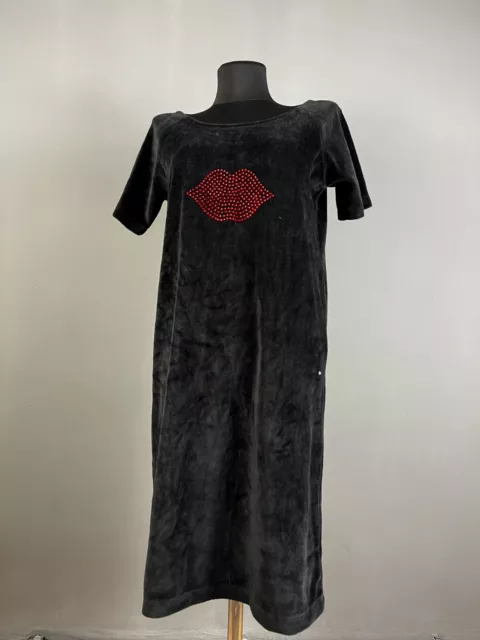 Sonia Rykiel Dress Womens Velour Short Sleeve Pullover Logo Black Size M