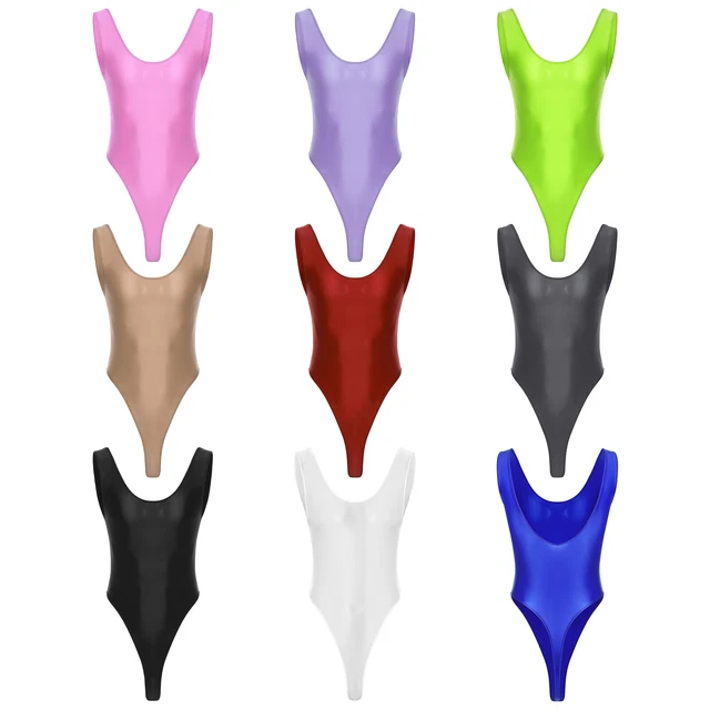 MENS SHINY GLOSSY High Cut Bodysuit One Piece Swimwear Sport Gym