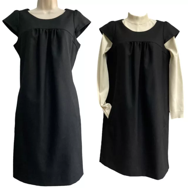 Black Dress Size 8 10 Smart Work Formal Tunic Pinafore Office Pockets Shift GAP