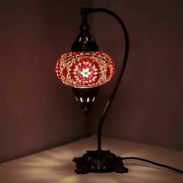 Lampe Turque Marocaine en verre coloré mosaïque fait main col de cygne lampe