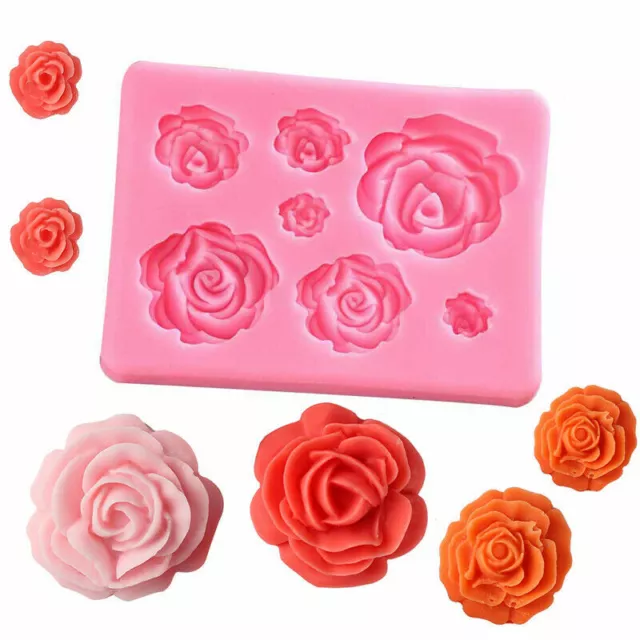 3D 7 ROSENBLUME Silikon Fondant Kuchen Topper Form Schokolade Süßigkeiten Backen