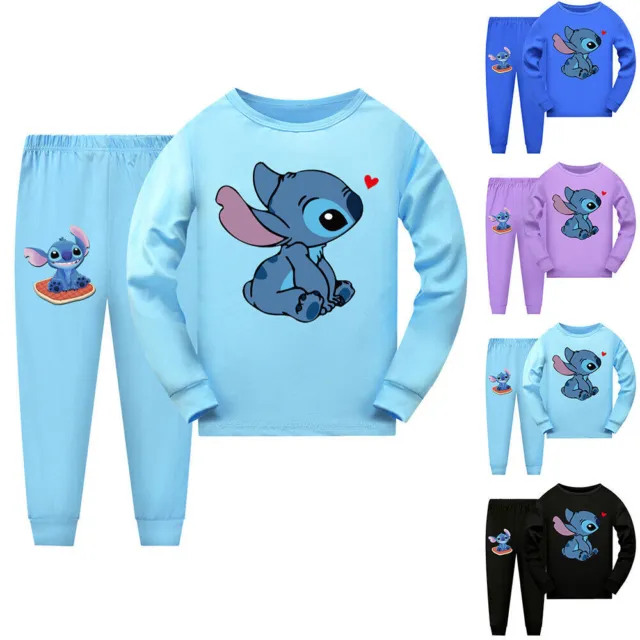 Kids Boy Girl Lilo & Stitch Pyjamas Long Sleeve Tops Pants Nightwear Outfit Set