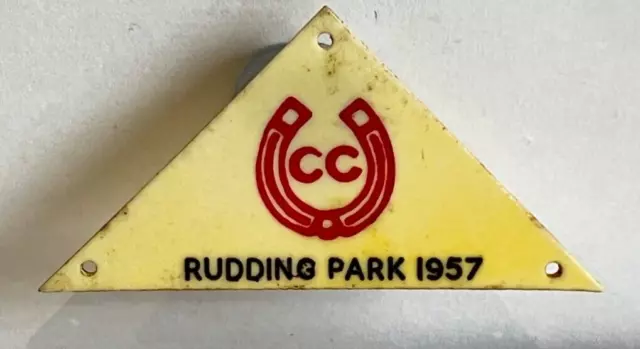 Caravan Club Rudding Park 1957 plastic small plaque badge 62x28 mm