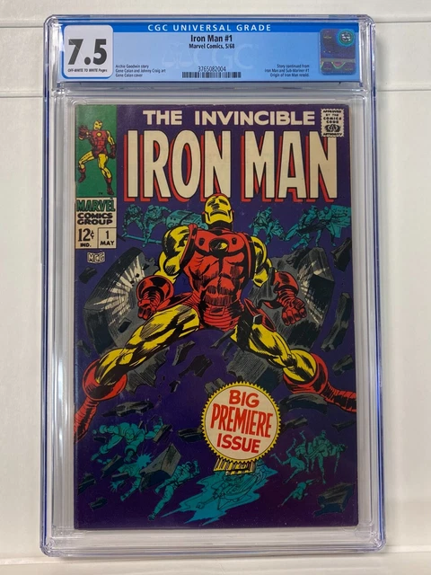 Iron Man #1 Marvel 1968 Origin of Iron Man CGC 7.5 Off White to White Pages