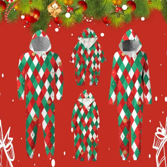 Christmas Family Matching Outfit   Fashionable Hooded Diamond Print Christmas