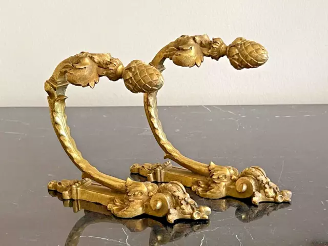 Antique Pair of French Gilt Bronze Curtain Tiebacks Holder Brackets
