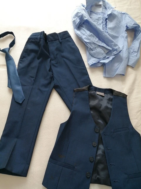 Abito da sposa 3 pezzi ragazzo Next blu navy, pantaloni, camicia, gilet taglia 8, 5