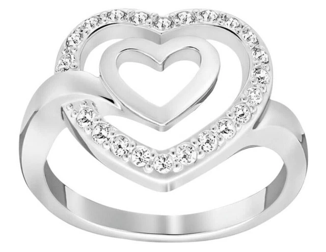 Swarovski Crystal LADY Heart Ring Silver Stamped Swan Retired Sz 55/7
