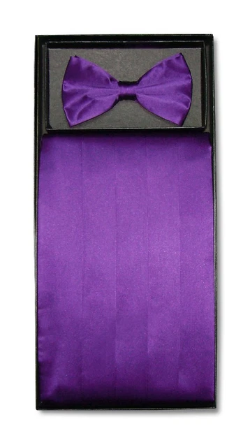 SILK Cumberbund & BowTie Solid PURPLE Color Men's Cummerbund Bow Tie Set