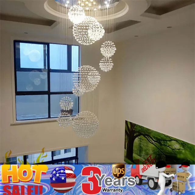 Crystal LED Chandelier Pendant Lamp Modern Luxury Rain Drop Spiral Ceiling Light