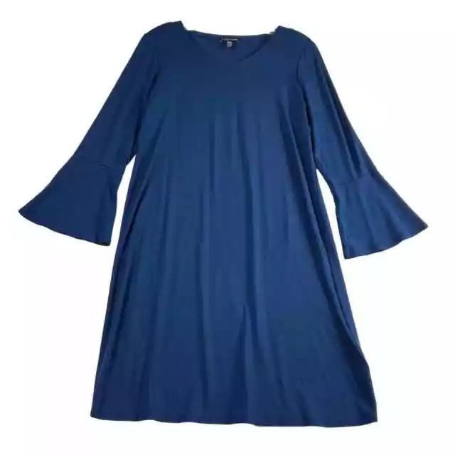 Eileen Fisher Bell Sleeve Tencel Jersey Dress Blue Womens XS