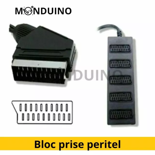 Bloc Péritel 3 Au 5 Prises 21 - Câble Péritel 21 Broches Avec Adaptateur Mâle