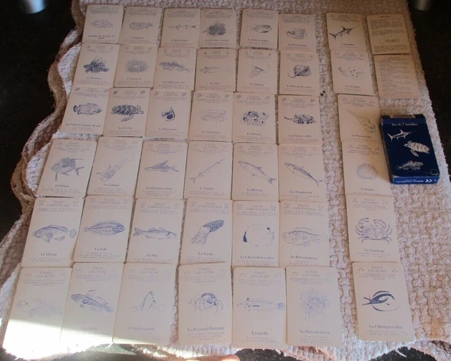 ANCIEN JEU DE Cartes 7 Familles Monde Marin Défense Poisson Coquillage