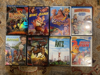 LOT OF 8 Kids Animated Movies - Disney Antz Chicken Run Dragons Kronk’s