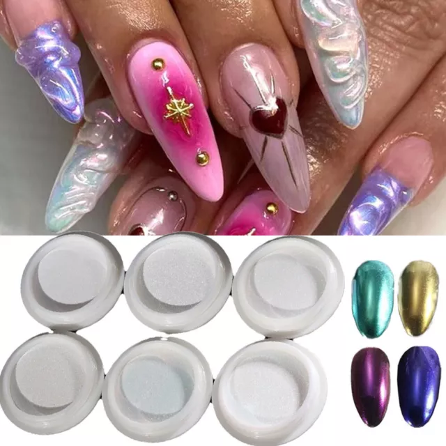 6 unidades Aurora polvo de uñas holográfico perlas cromo pigmento polvo de uñas