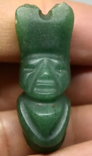 Ancient Pre-Columbian Carved Jade Human/Animal Effigy Pendant with COA