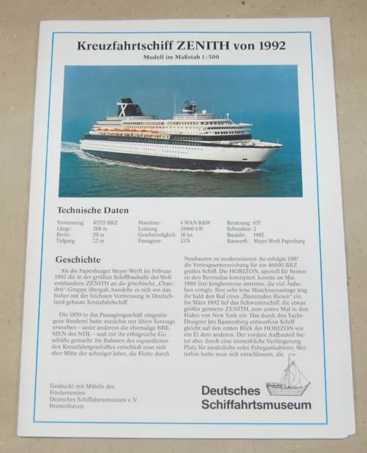 Kreuzfahrtschiff Zenith von 1992 - 1:500 - DSM Deutsches Schiffahrtsmuseum