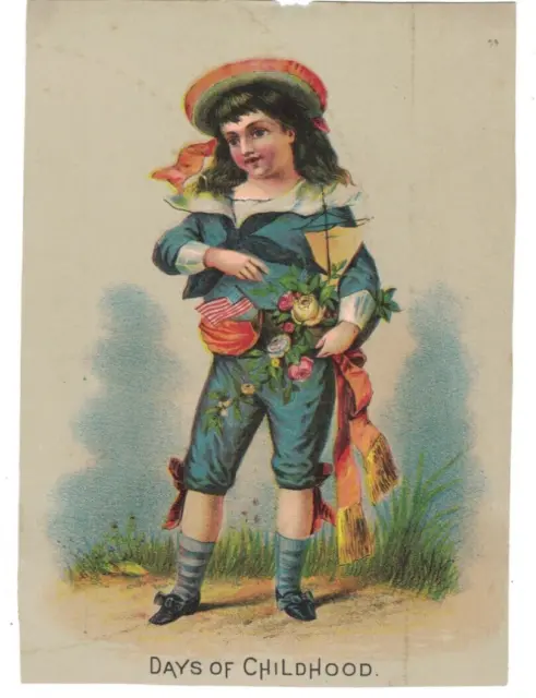 Antique Victorian Trade Card Book Plate Days Of Childhood Little Boy Blue 5x7