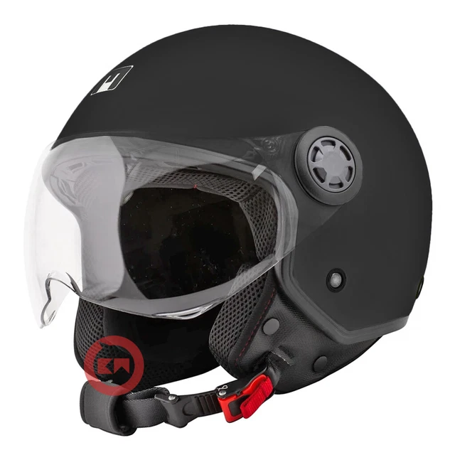 Casco Jet Cruizer ARIES – Nero Opaco Con Stella Rossa, Visiera Singola, Omologazione ECE 22-06 E Interno Antibatterico