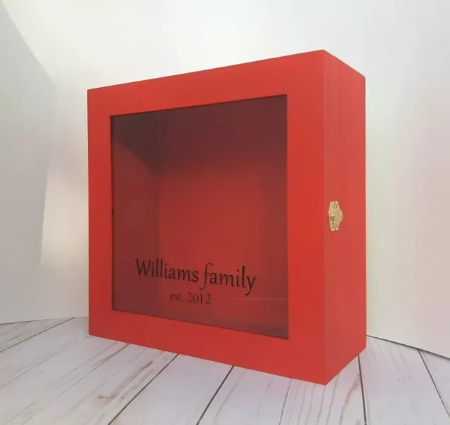 Deep shadow box RED color with Glass Door Pine Wood 12 x 12 x 5 memory box