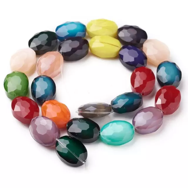 Faceted Cut Glass Flat Oval Crystal Beads Jewellery Making 16x12x7mm Mix Colours