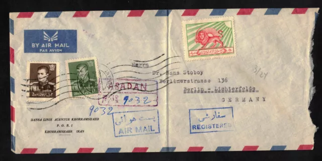 By Air Mail - Persien LuPo R-Brief 1960 Abadan nach Berlin Germany - MiF