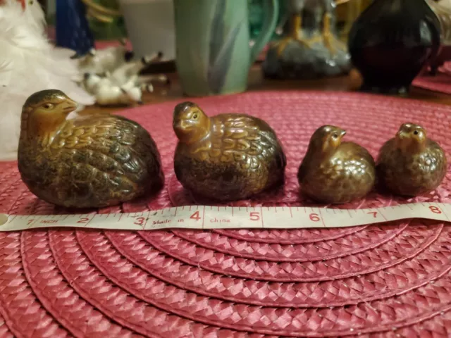 Vintage OMC Otagiri Ceramic Bird Quail Figurine DAD MOM & Babies Japan SET of 4