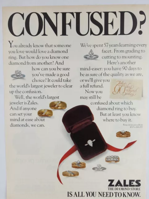 1981 Zales Jewelry Diamond Store Vintage Print Ad Man Cave Poster Art 80's