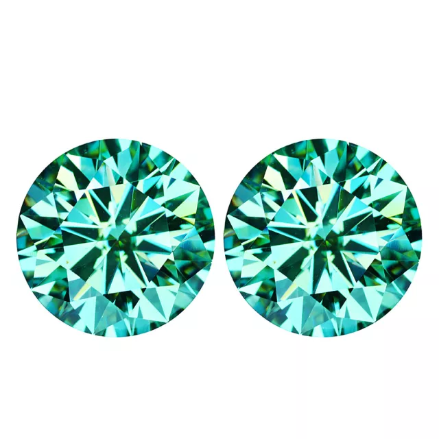 1.90 Ct IF  [2Pcs Pair]  Brilliant Round (Diamond Cut) 6.5 MM Blue Moissanite