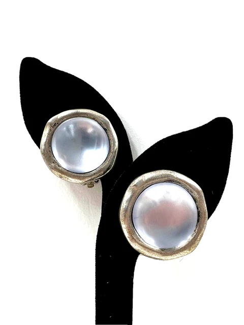 Boucles D'oreilles Biche De Bere Cabochon Ambre - Occasion - Fermoir Clip