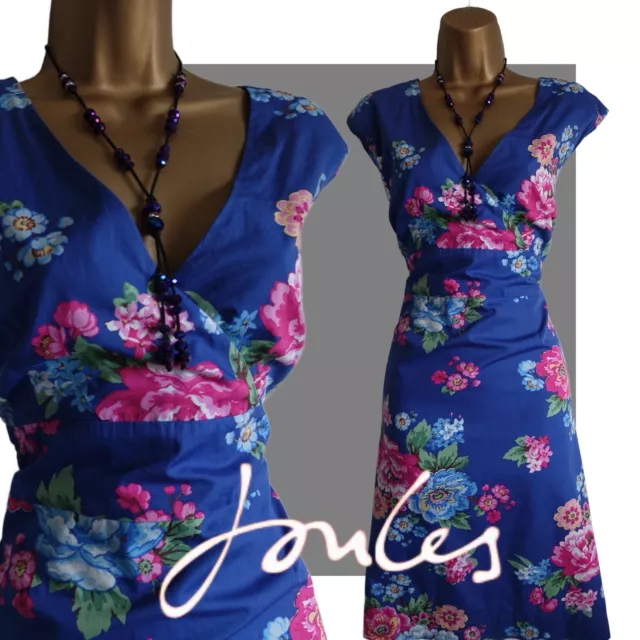 Joules dress size 18 blue floral cotton fitted cotton midi lines holiday cruise