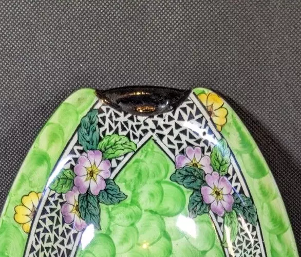 Maling Oval Green Peony Design Fruit Bowl with Floral Design. 3