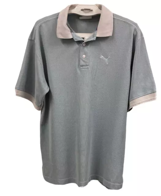 PUMA Men's Size S Polo Shirt Golf Ribbed Short Sleeve Beige / Grey  Waffle Weave