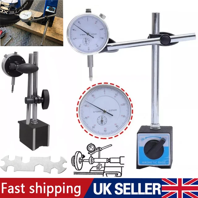 AB Tools Imperial Dial Test Indicator (DTI) With Magnetic Base Stand | 0-1", 0.001" Graduations