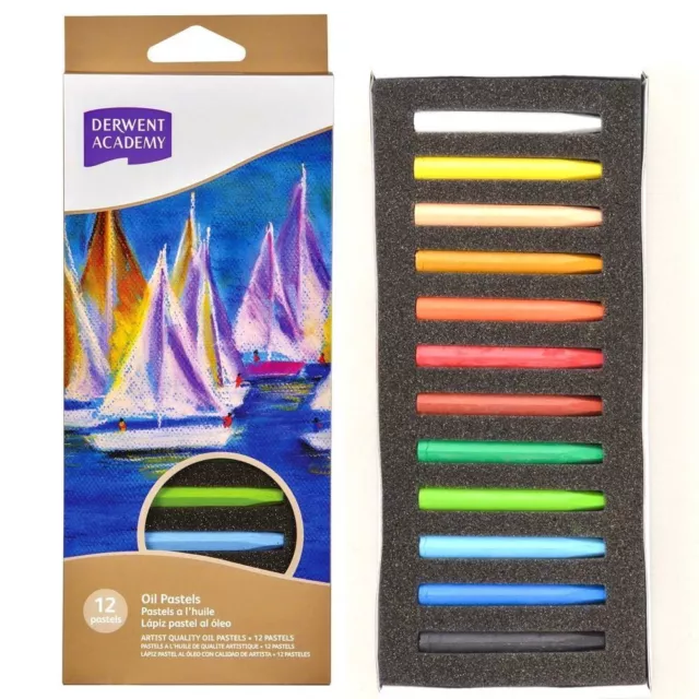 12 Colours DERWENT Students Soft Oil Pastels Set - Art Artists Stick Colouring