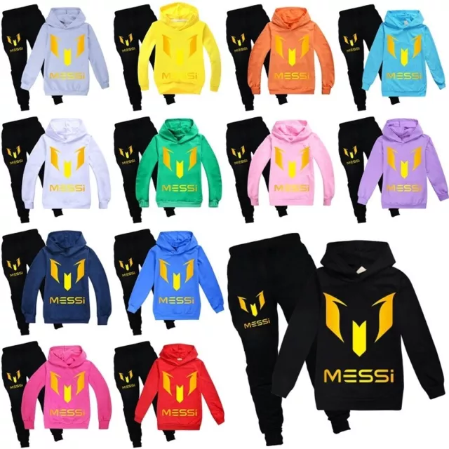 Casual Kids Messi Hoodie Pants Suits Boys Girls Hoody Trousers Tracksuit Sets++